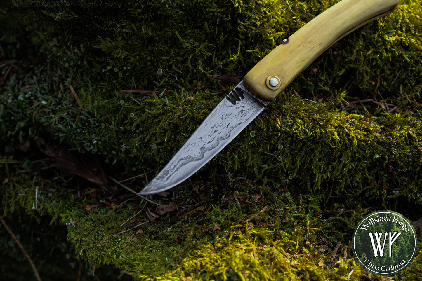 Hand-forged folding knife / Wrought Iron San Mai Viking Friction Folder / Boxwood handle / UK Legal