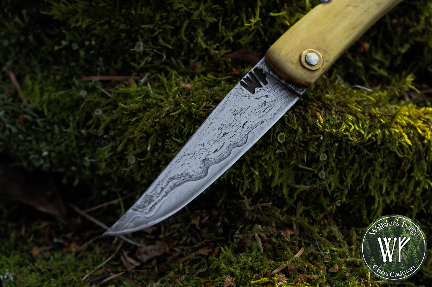 Hand-forged folding knife / Wrought Iron San Mai Viking Friction Folder / Boxwood handle / UK Legal