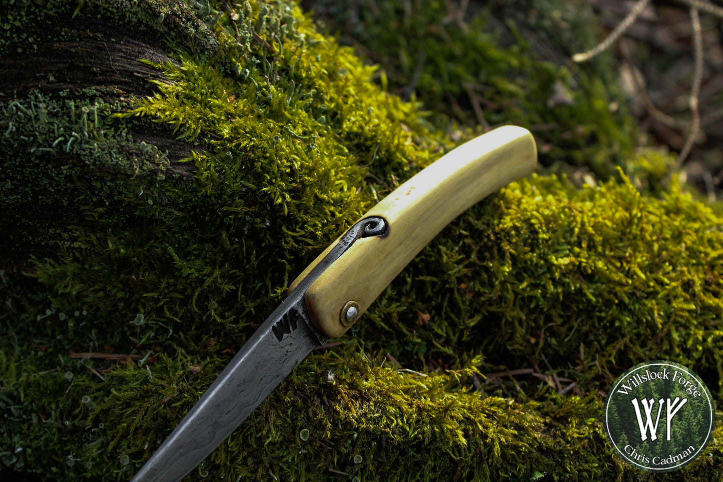 Hand-forged folding knife / Wrought Iron San Mai Viking Friction Folder / Boxwood handle / UK Legal