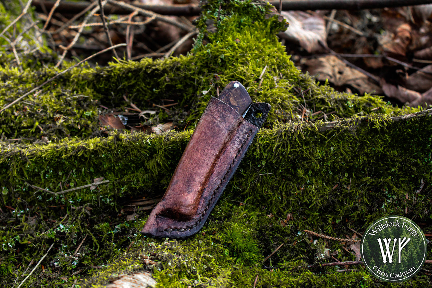 Hand-forged slipjoint folding knife / Raindrop Damascus Go-Mai Blade / Brass Liners & Bolsters / Amboyna Burl Scales