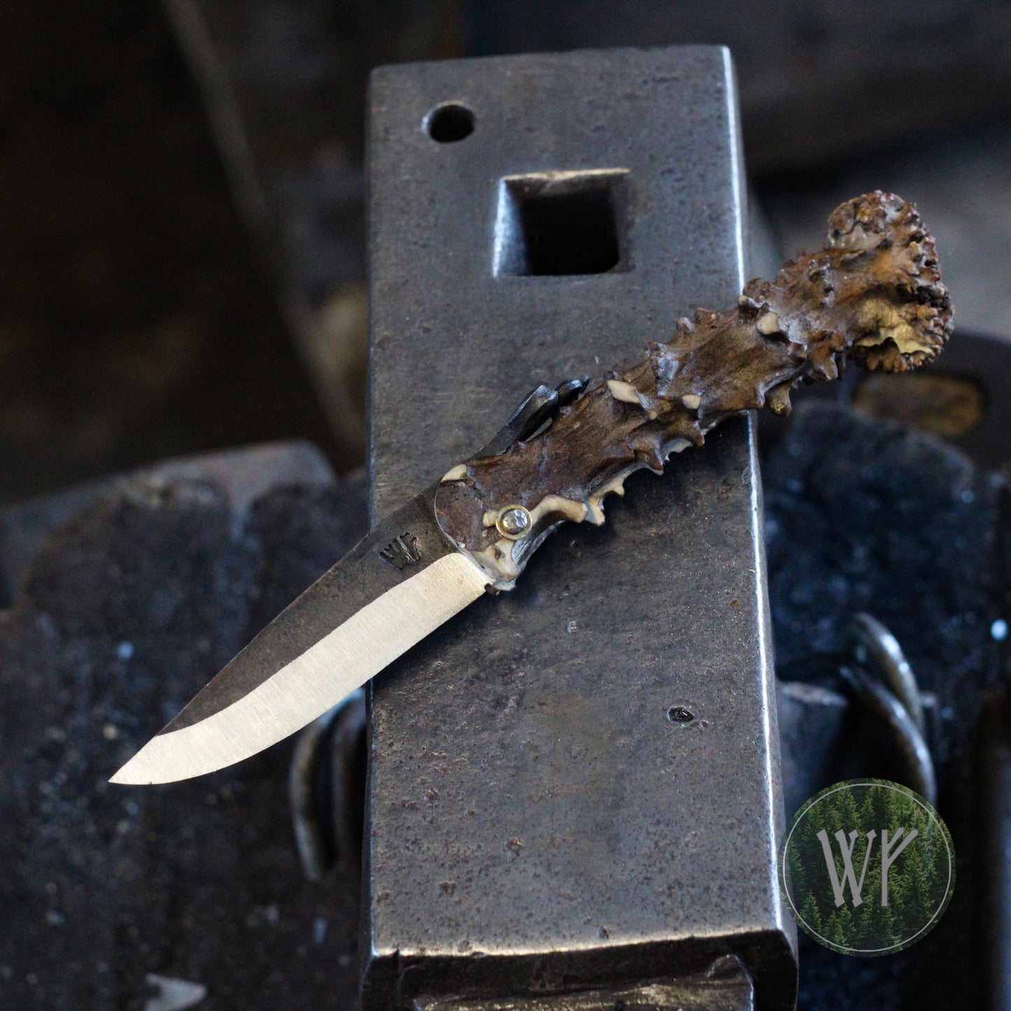 [RESERVED FOR PAUL] Hand-forged Viking friction folder / Scottish Roe Deer Antler Handle / Carbon Steel Blade / UK Legal Pocket Knife