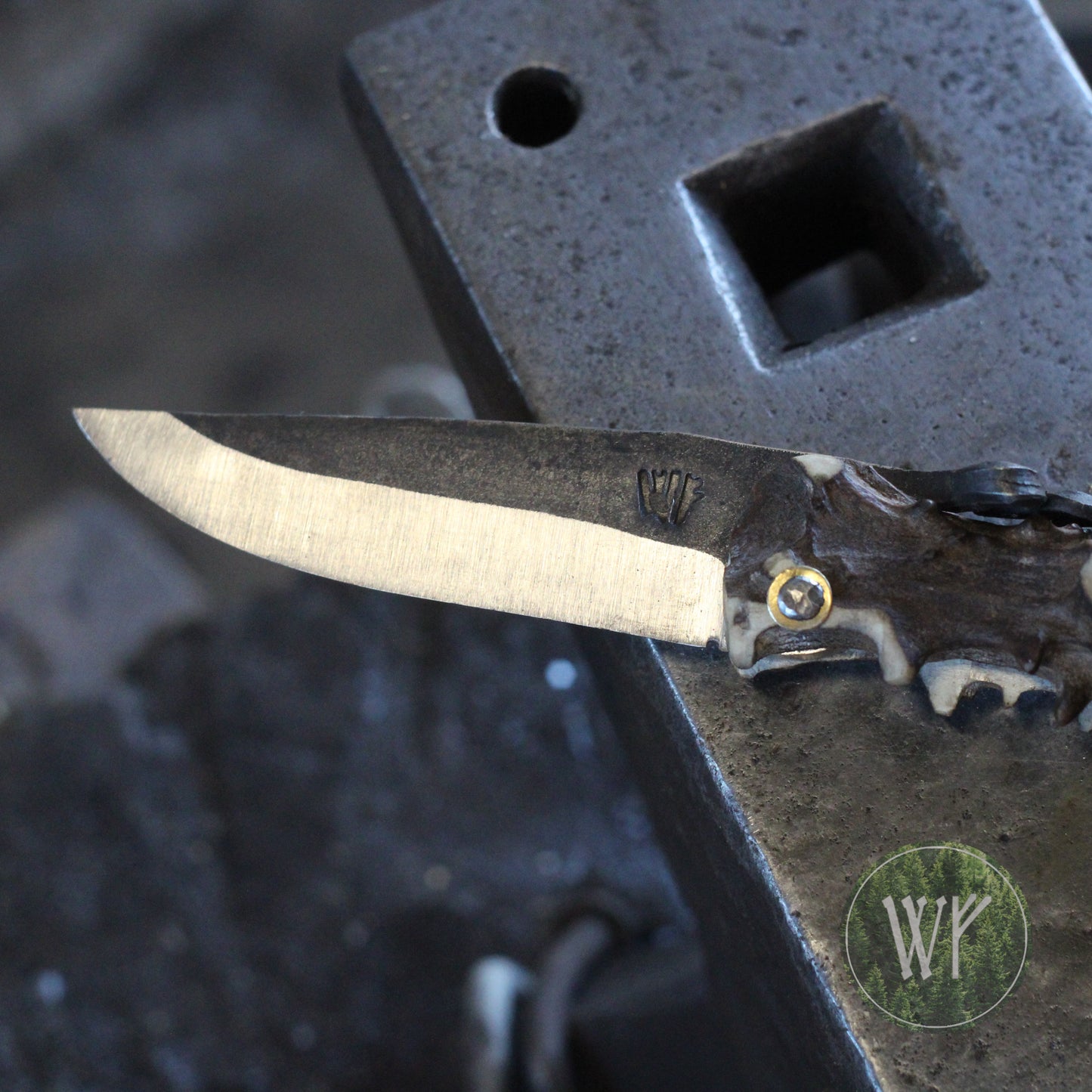 [RESERVED FOR PAUL] Hand-forged Viking friction folder / Scottish Roe Deer Antler Handle / Carbon Steel Blade / UK Legal Pocket Knife