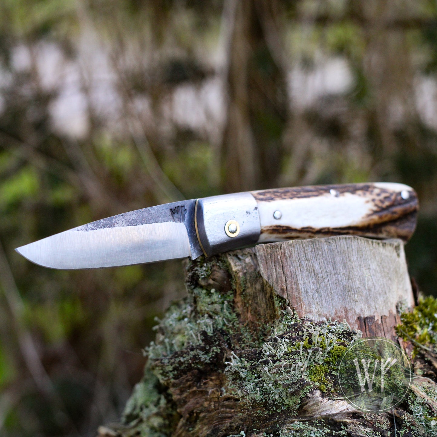 [Reserved for Matt] Hand-forged Slipjoint / UK Legal Folding Knife / 15N20 Blade with Wrought Iron & Stag Handle