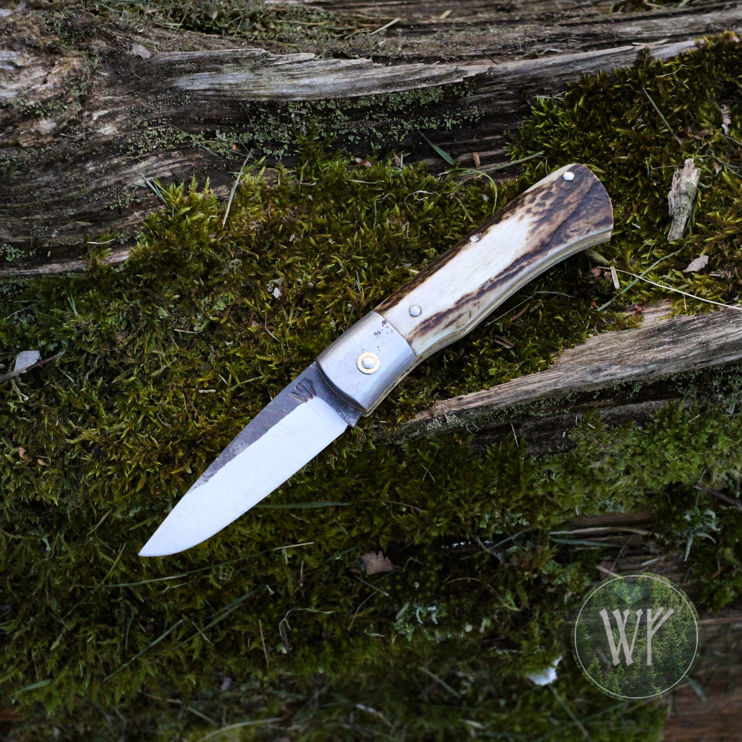 [Reserved for Matt] Hand-forged Slipjoint / UK Legal Folding Knife / 15N20 Blade with Wrought Iron & Stag Handle