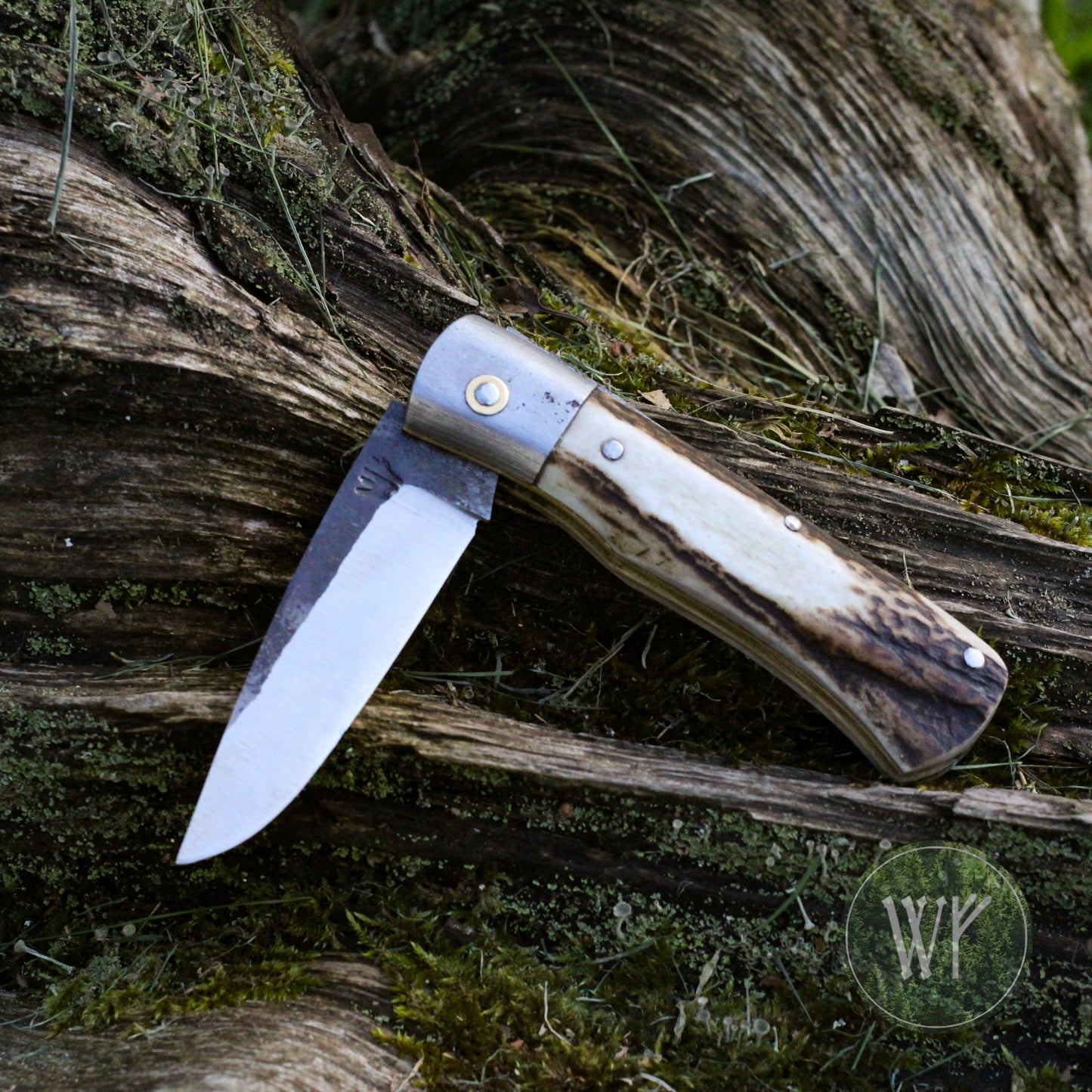 [Reserved for Matt] Hand-forged Slipjoint / UK Legal Folding Knife / 15N20 Blade with Wrought Iron & Stag Handle