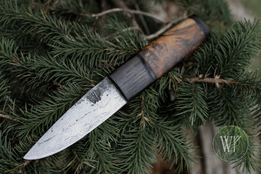 Viking Knife with Ancient Bog Oak and English Boxwood Burr handle.