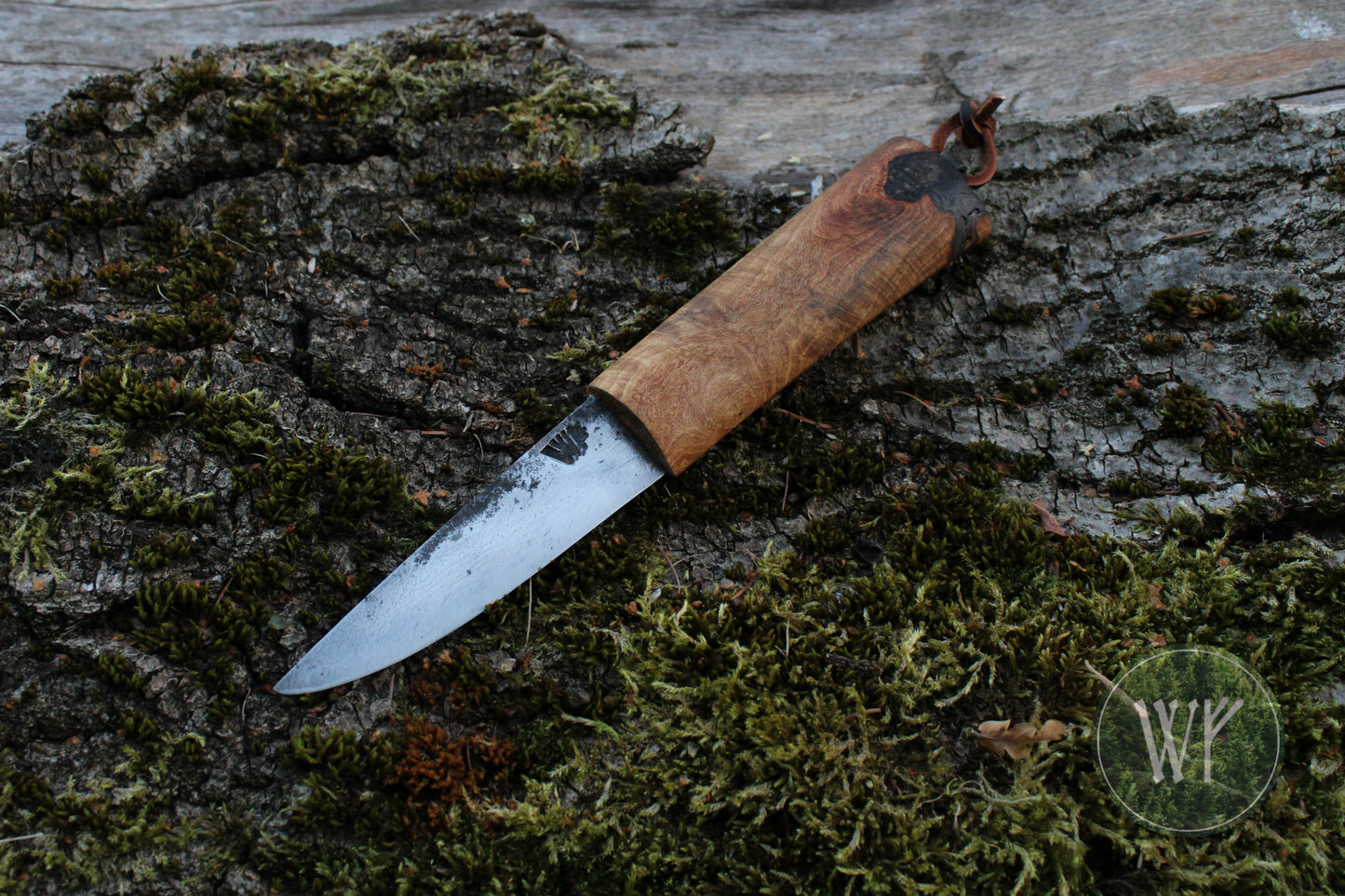 Hand-forged Viking Belt Knife / Antique Crucible Steel Blade / Chestnut Burr Handle