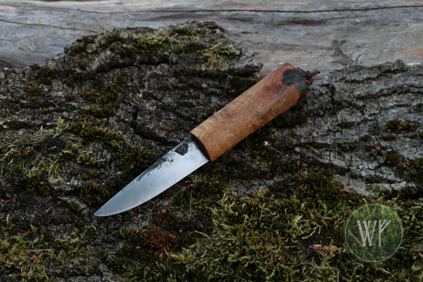 Hand-forged Viking Belt Knife / Antique Crucible Steel Blade / Chestnut Burr Handle