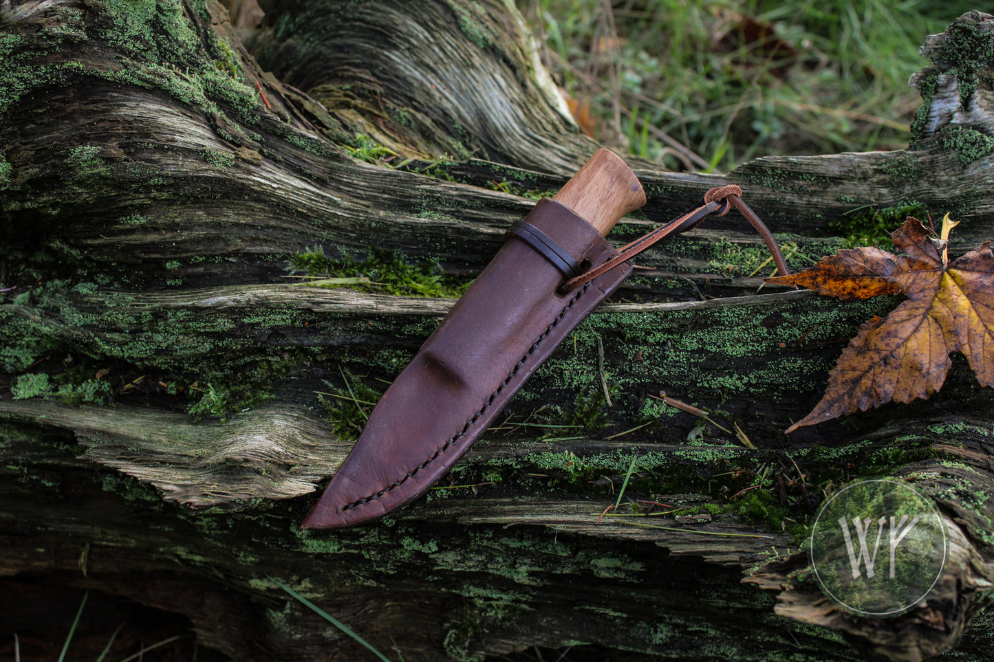 Small Pattern-Welded Bloomery Steel Viking Seax with Spalted Beech handle & leather sheath