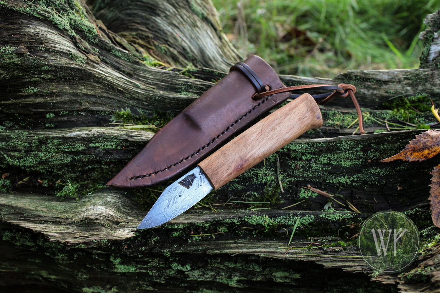 Small Pattern-Welded Bloomery Steel Viking Seax with Spalted Beech handle & leather sheath