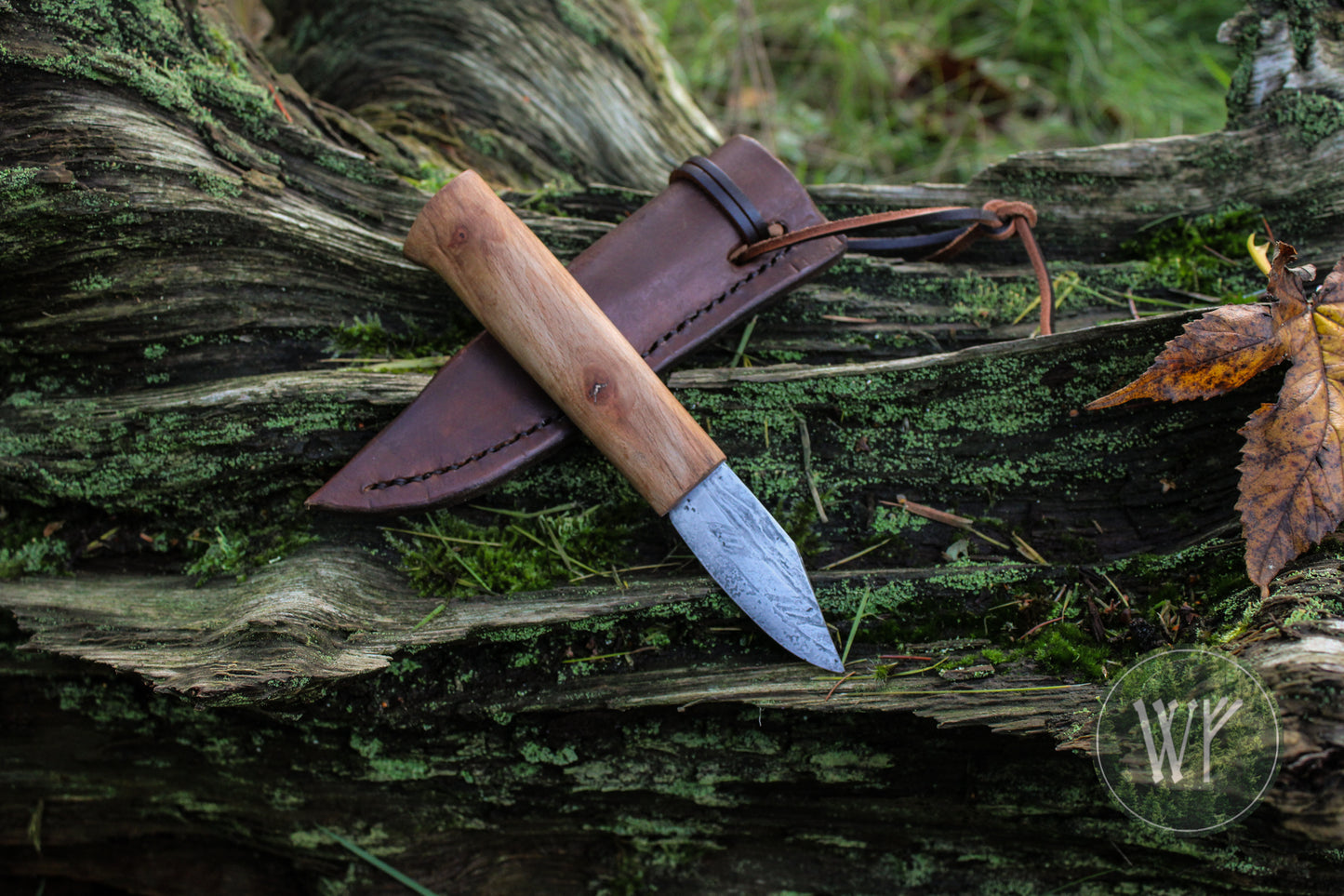 Small Pattern-Welded Bloomery Steel Viking Seax with Spalted Beech handle & leather sheath