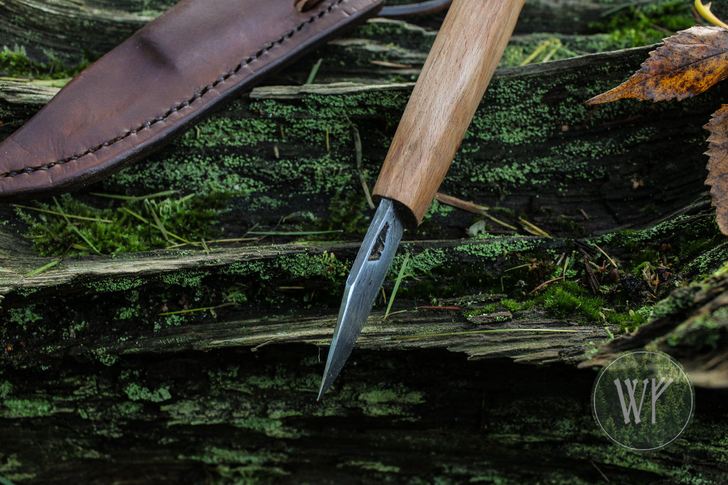 Small Pattern-Welded Bloomery Steel Viking Seax with Spalted Beech handle & leather sheath