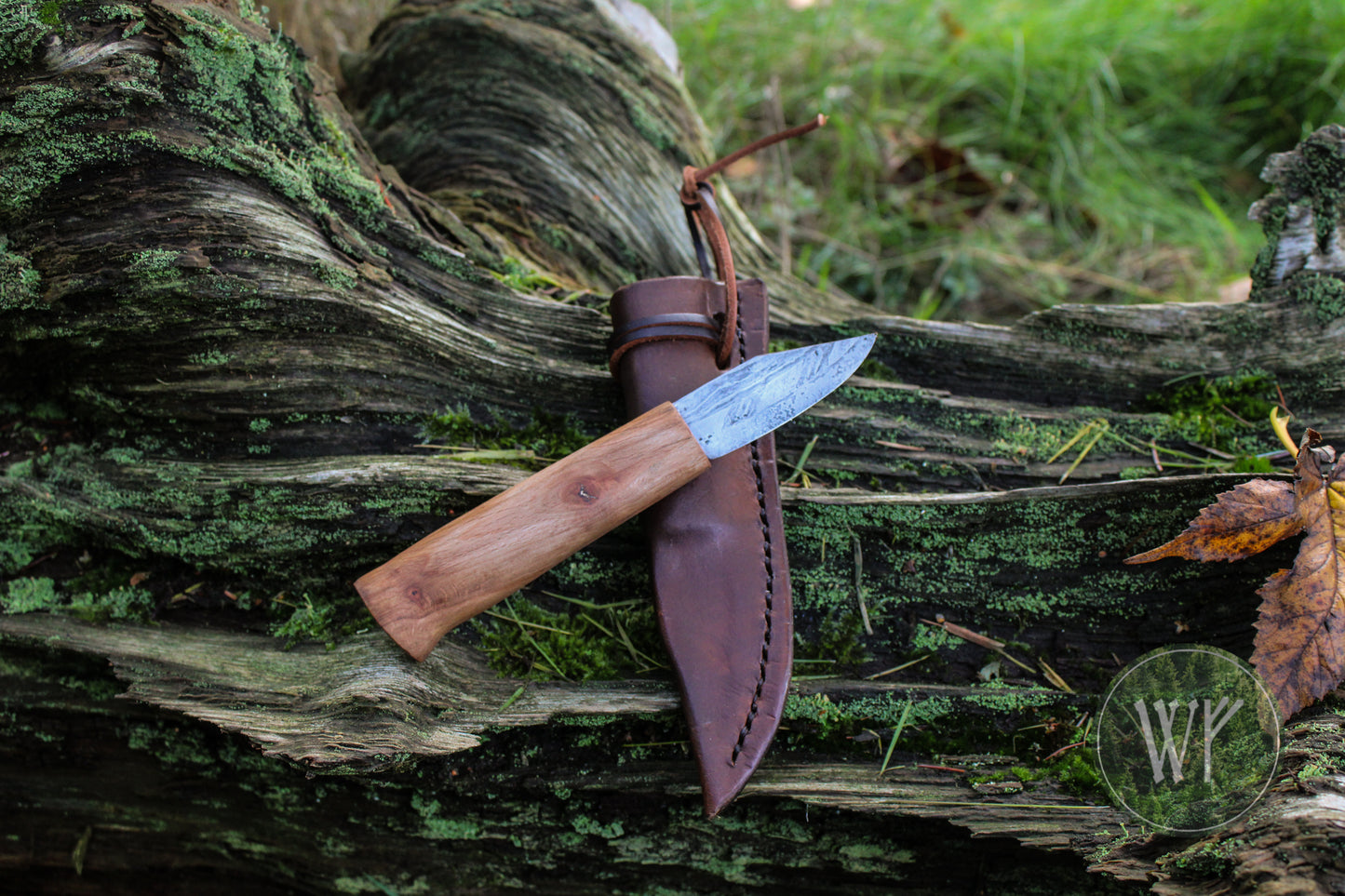 Small Pattern-Welded Bloomery Steel Viking Seax with Spalted Beech handle & leather sheath