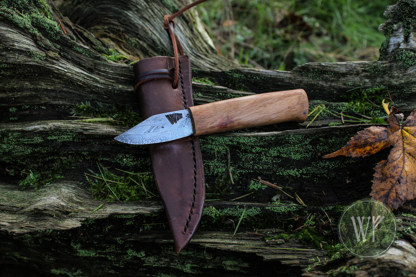 Small Pattern-Welded Bloomery Steel Viking Seax with Spalted Beech handle & leather sheath