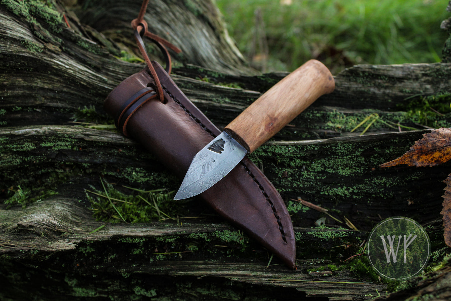 Small Pattern-Welded Bloomery Steel Viking Seax with Spalted Beech handle & leather sheath