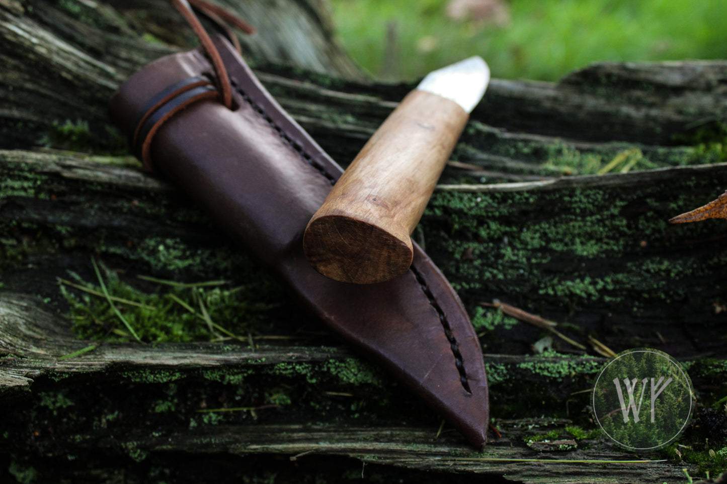 Small Pattern-Welded Bloomery Steel Viking Seax with Spalted Beech handle & leather sheath