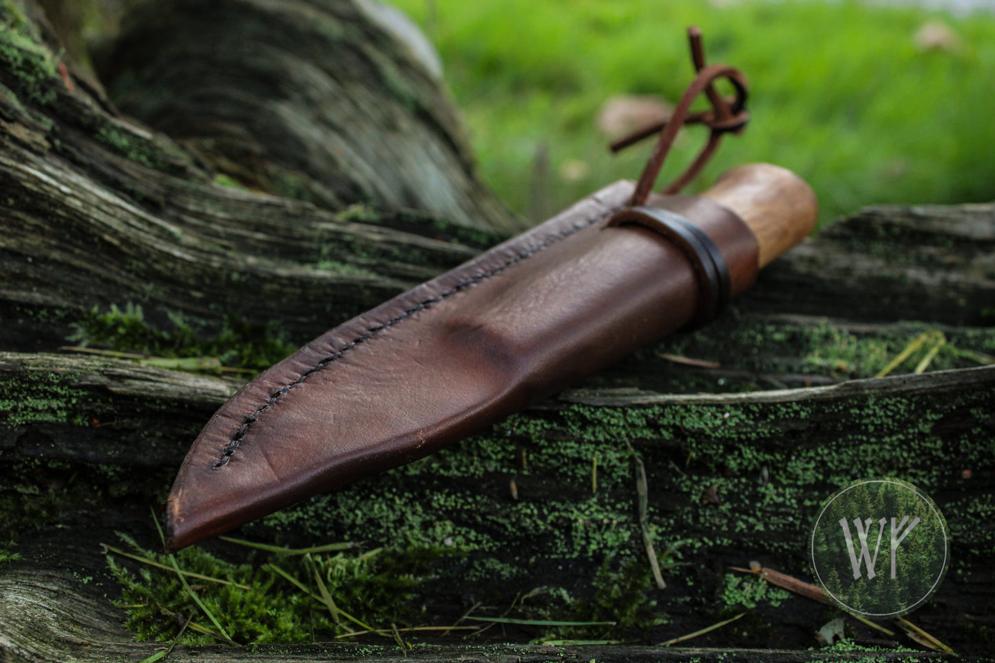 Small Pattern-Welded Bloomery Steel Viking Seax with Spalted Beech handle & leather sheath