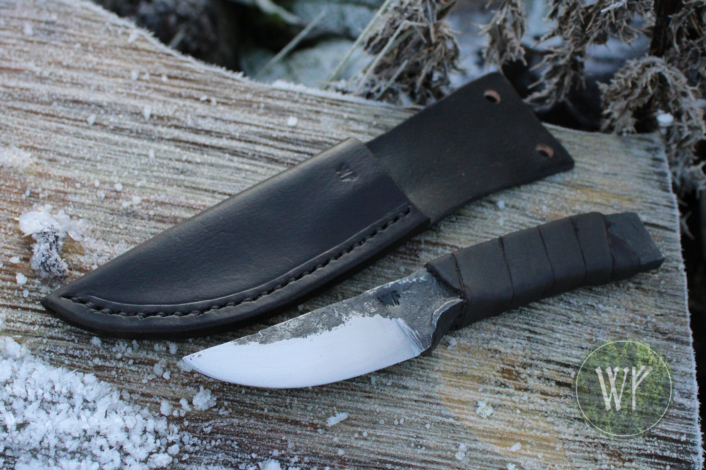 Hand-Forged Viking Neck Knife with Leather Wrapped Handle