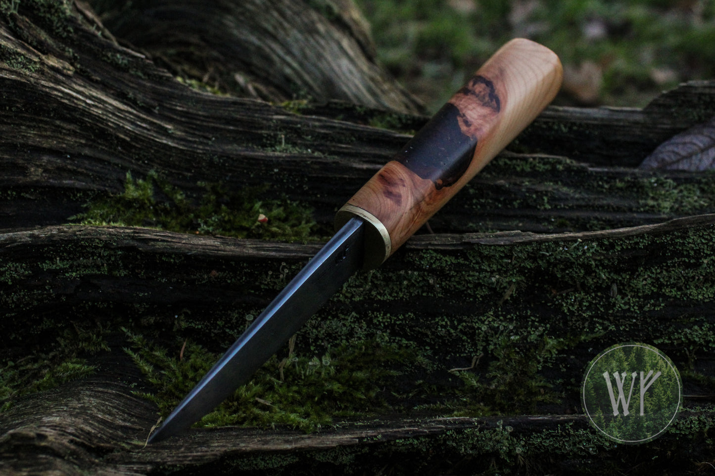 [RESERVED FOR KRISTINA] Hand-forged Viking Puukko with laminated iron & steel blade and English Yew Burr handle