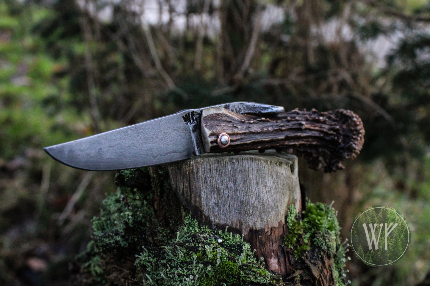 [RESERVED FOR ERNEST] Hand-forged Viking friction folder / Scottish Roe Deer Antler Handle / Wrought Iron & Steel San Mai Blade / UK Legal Pocket Knife
