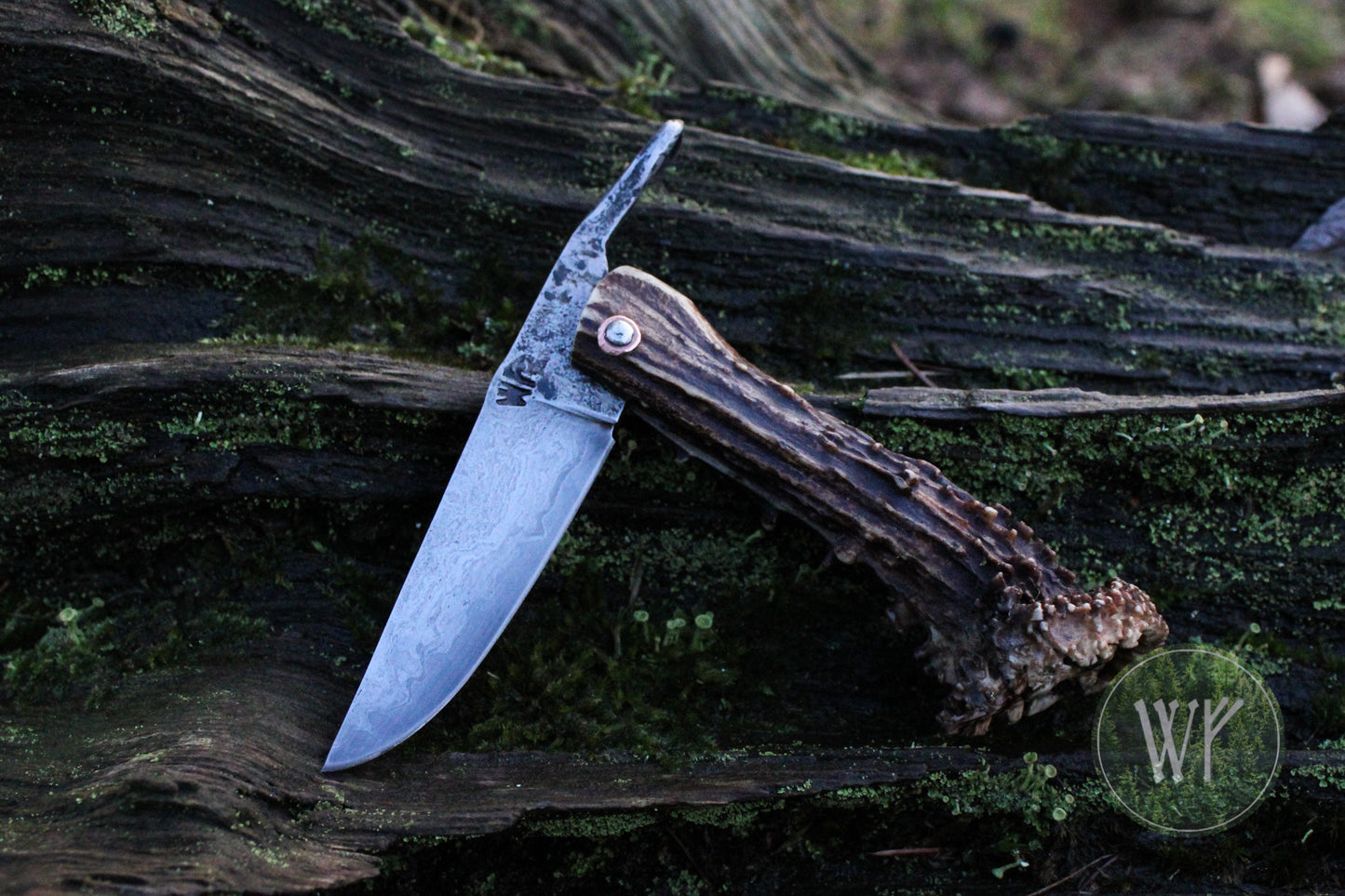 [RESERVED FOR ERNEST] Hand-forged Viking friction folder / Scottish Roe Deer Antler Handle / Wrought Iron & Steel San Mai Blade / UK Legal Pocket Knife
