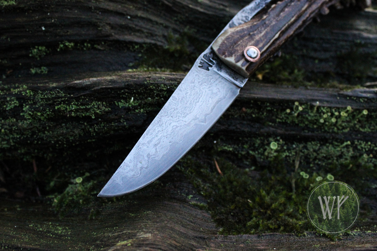 [RESERVED FOR ERNEST] Hand-forged Viking friction folder / Scottish Roe Deer Antler Handle / Wrought Iron & Steel San Mai Blade / UK Legal Pocket Knife