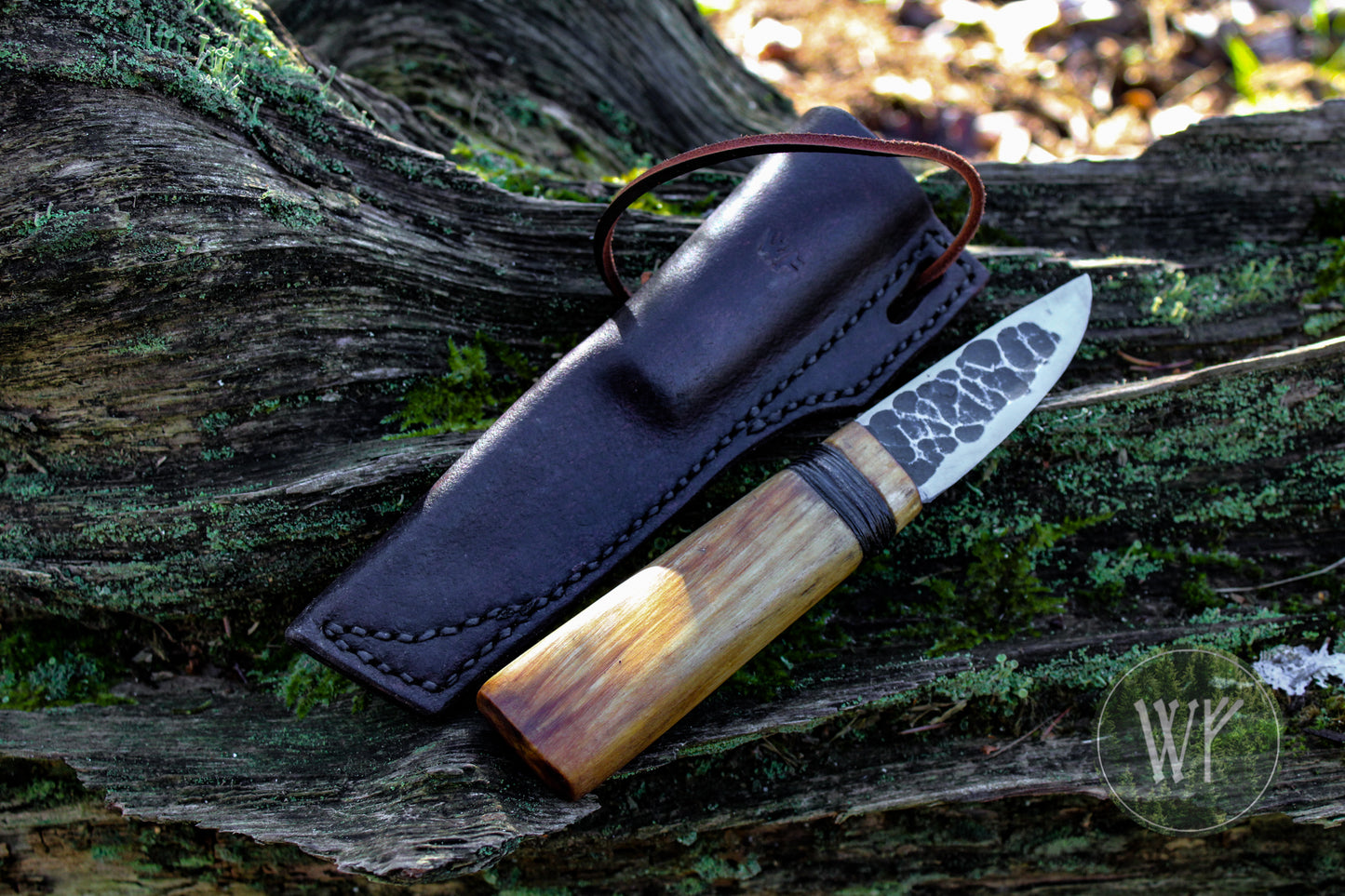 Small hand-forged Yakut Knife with Birch Handle and Leather Sheath