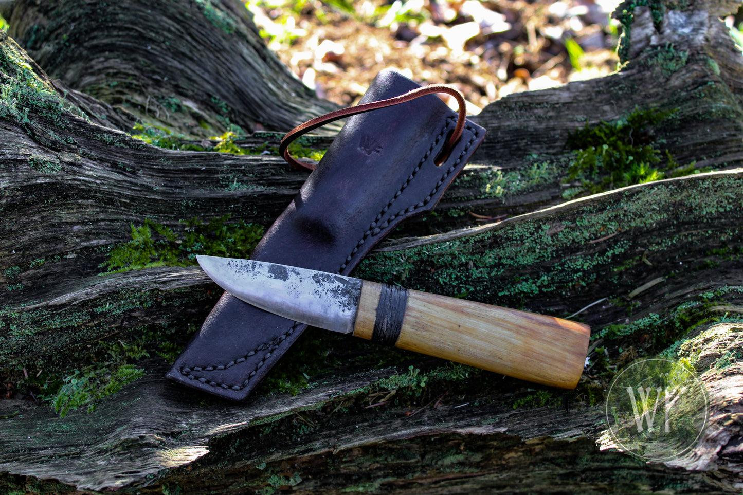 Small hand-forged Yakut Knife with Birch Handle and Leather Sheath