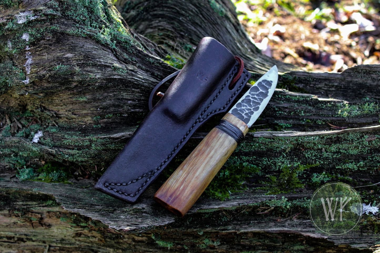 Small hand-forged Yakut Knife with Birch Handle and Leather Sheath