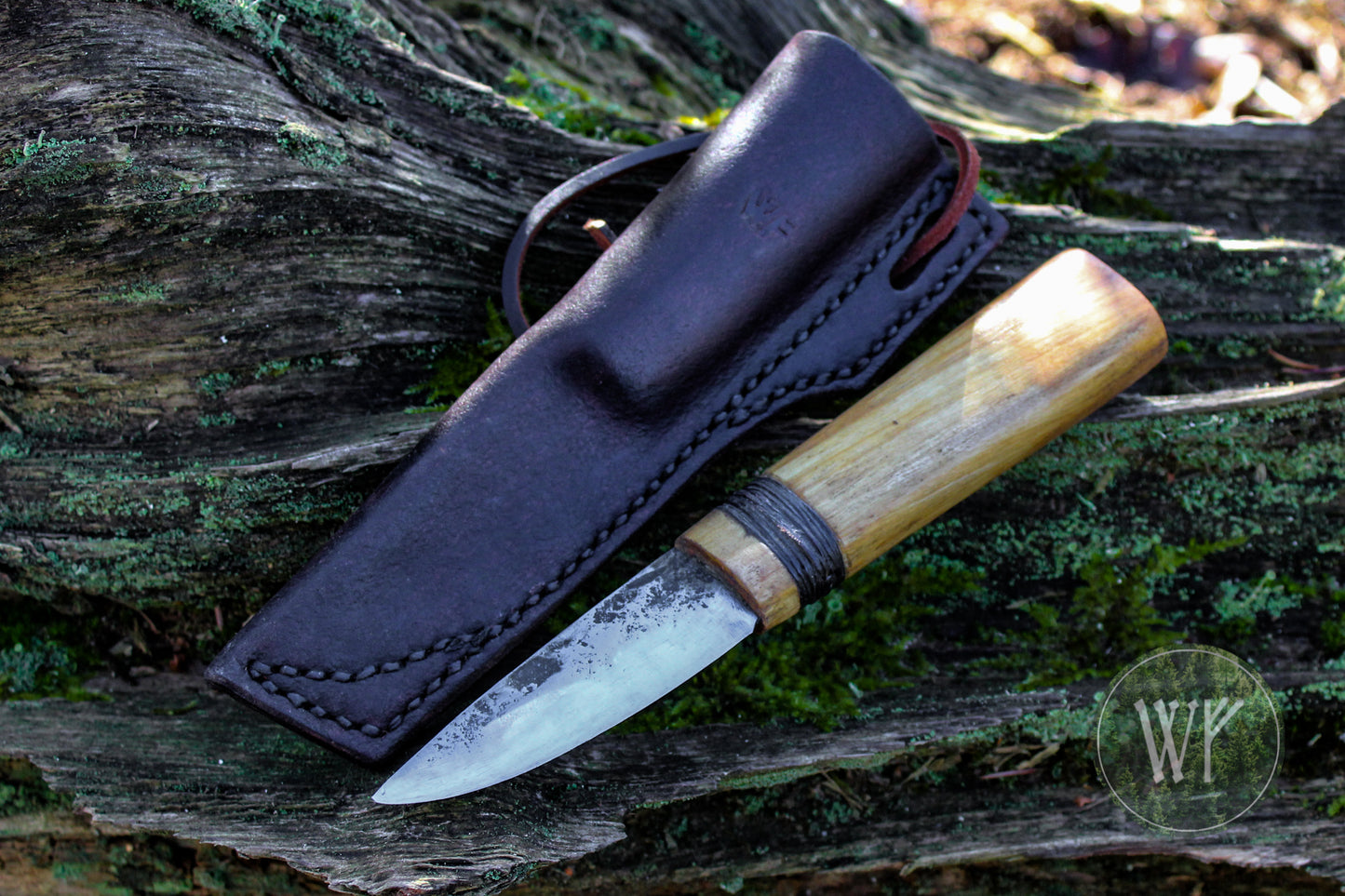 Small hand-forged Yakut Knife with Birch Handle and Leather Sheath