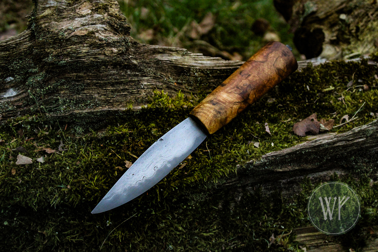 [RESERVED FOR NORTHERN TEXTILES] Reproduction of Trollsteinhøe Reindeer Hunter Knife / Iron Age Scandinavian Knife / Spalted Birch Burr Handle / Laminated wrought iron & steel blade