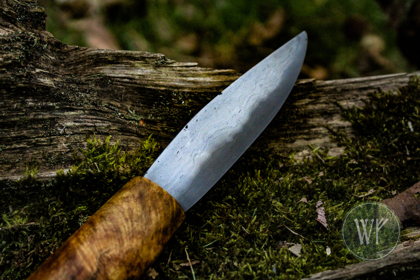 [RESERVED FOR NORTHERN TEXTILES] Reproduction of Trollsteinhøe Reindeer Hunter Knife / Iron Age Scandinavian Knife / Spalted Birch Burr Handle / Laminated wrought iron & steel blade